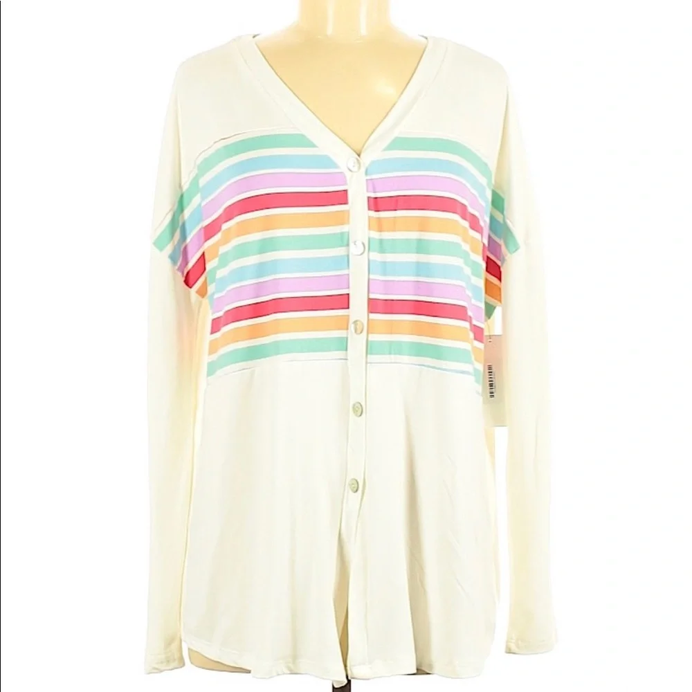 NWT Entro | Stripped Long Sleeve Button - Picture 1 of 7